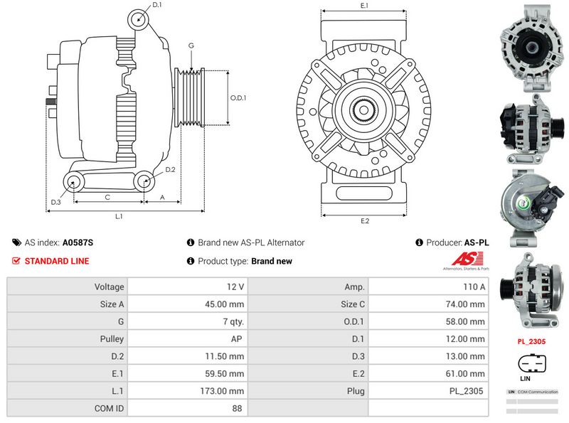 AS-PL A0587S Alternator