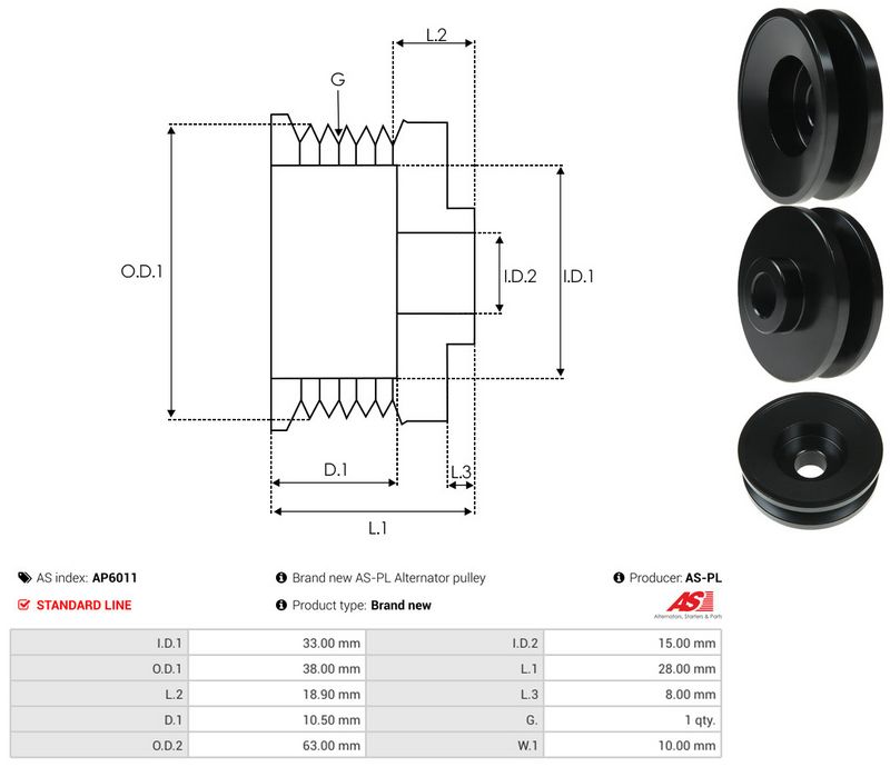 AS-PL AP6011 Belt Pulley, alternator
