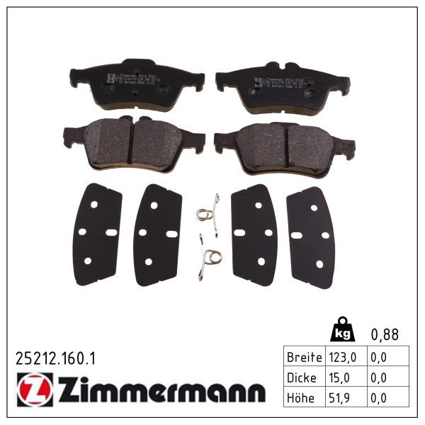 комплект спирачно феродо, дискови спирачки ZIMMERMANN