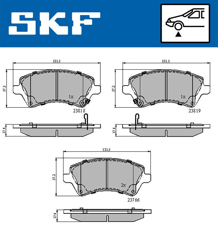 Комплект гальмівних накладок, дискове гальмо, Skf VKBP80330A