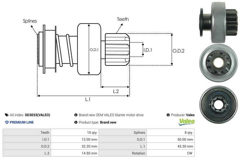 AS-PL SD3033(VALEO) Freewheel Gear, starter