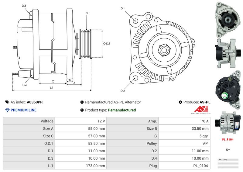 AS-PL A0360PR Alternator