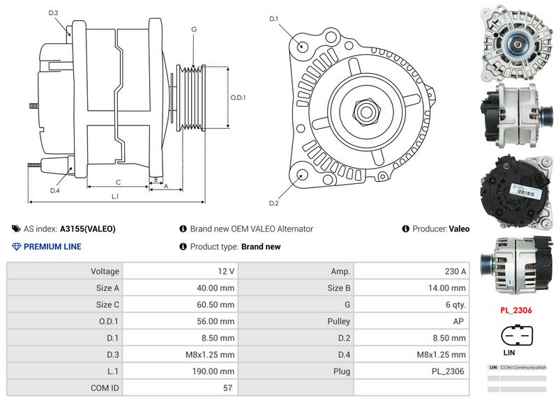 AS-PL A3155(VALEO) Alternator