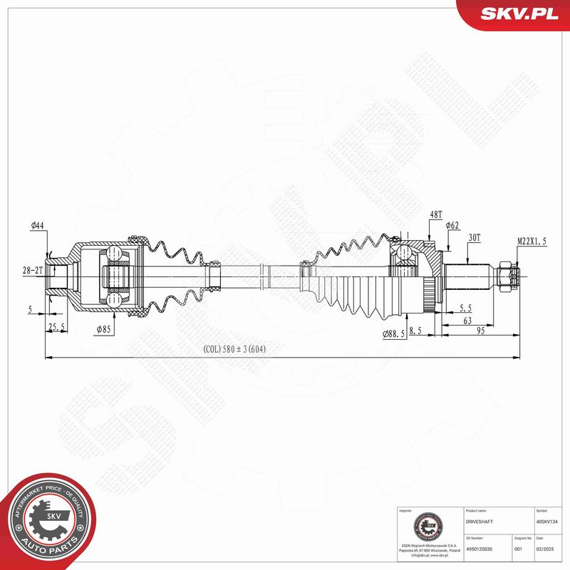 ESEN SKV 40SKV134 Drive Shaft