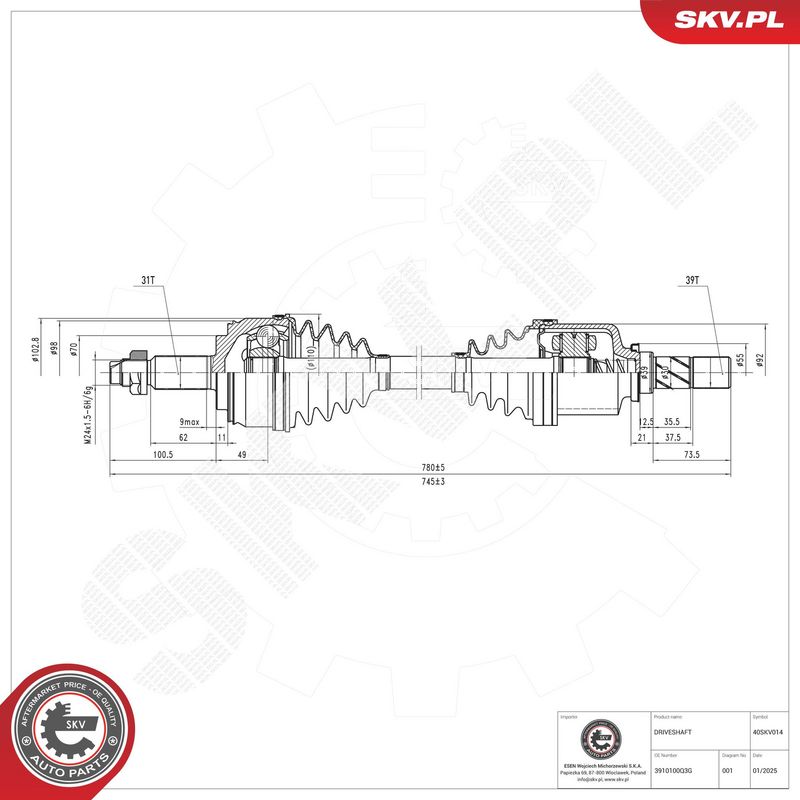 ESEN SKV 40SKV014 Drive Shaft