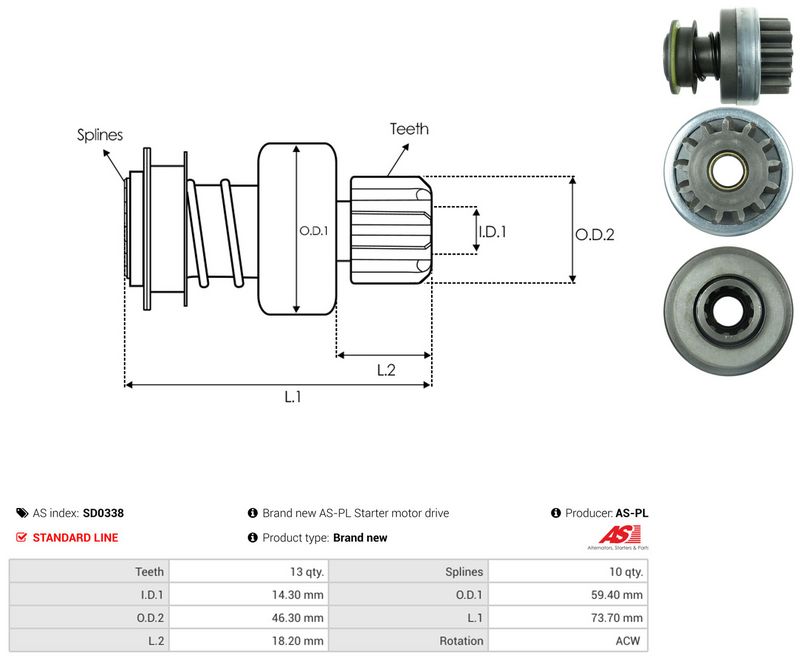 AS-PL SD0338 Freewheel Gear, starter
