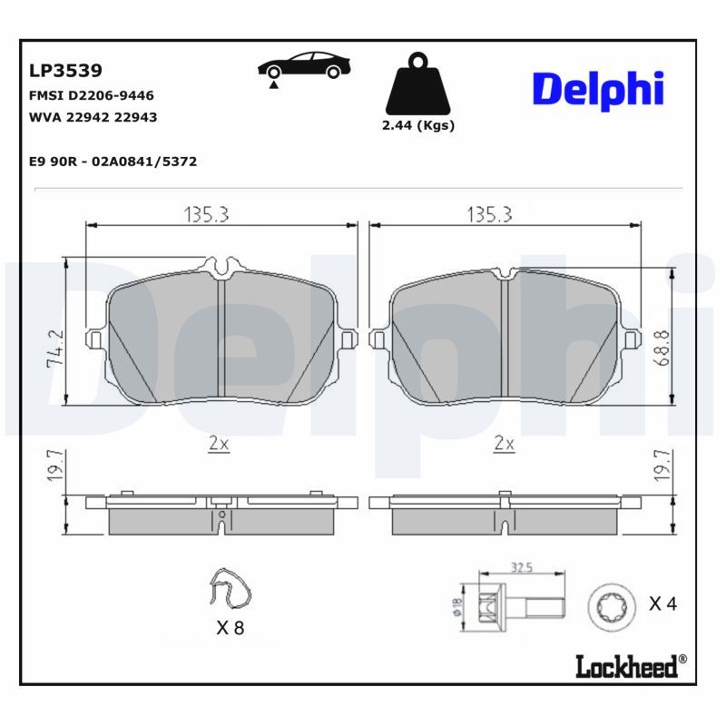 Piduriklotsi komplekt, ketaspidur, DELPHI LP3539