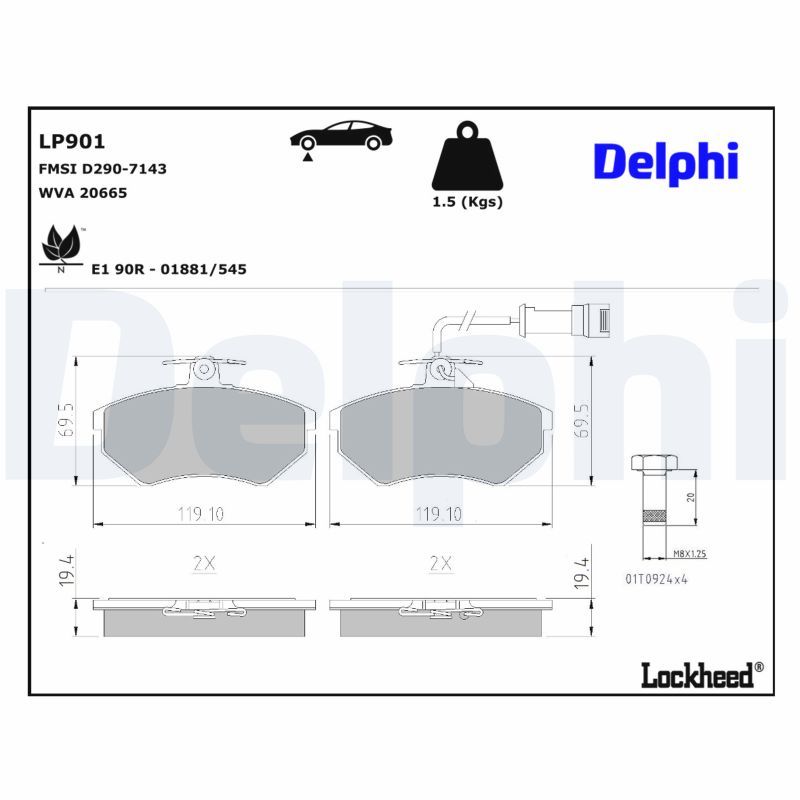 DELPHI LP901 - Stabdžių kaladėlių komplektas