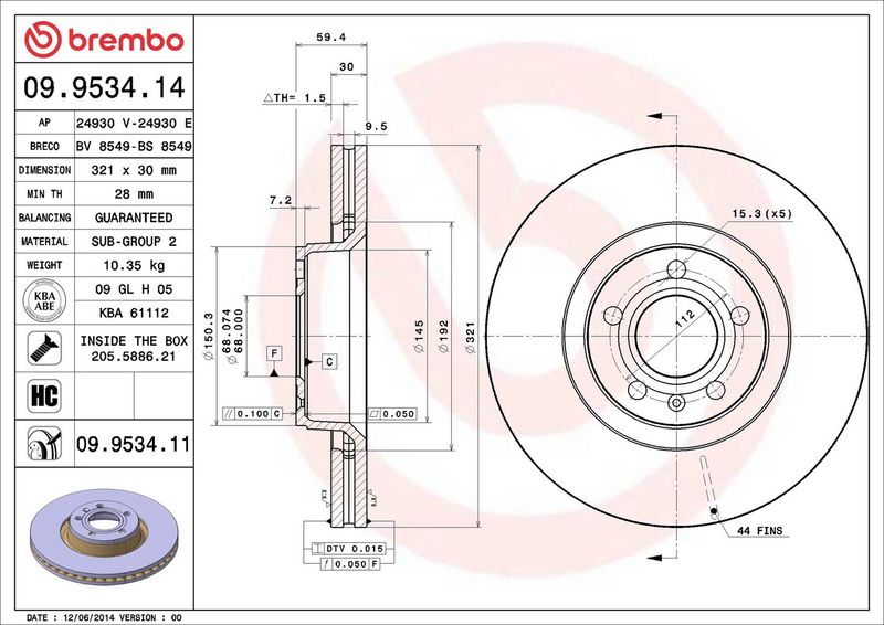 BREMBO 09.9534.14 Brake Disc