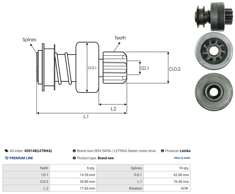 AS-PL SD9148(LETRIKA) Freewheel Gear, starter