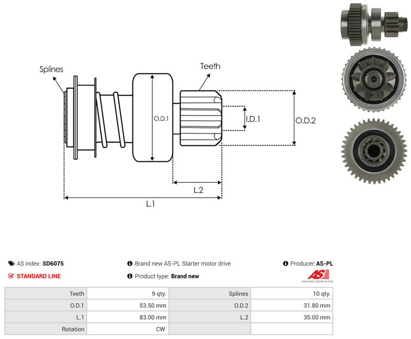 AS-PL SD6075 Freewheel Gear, starter
