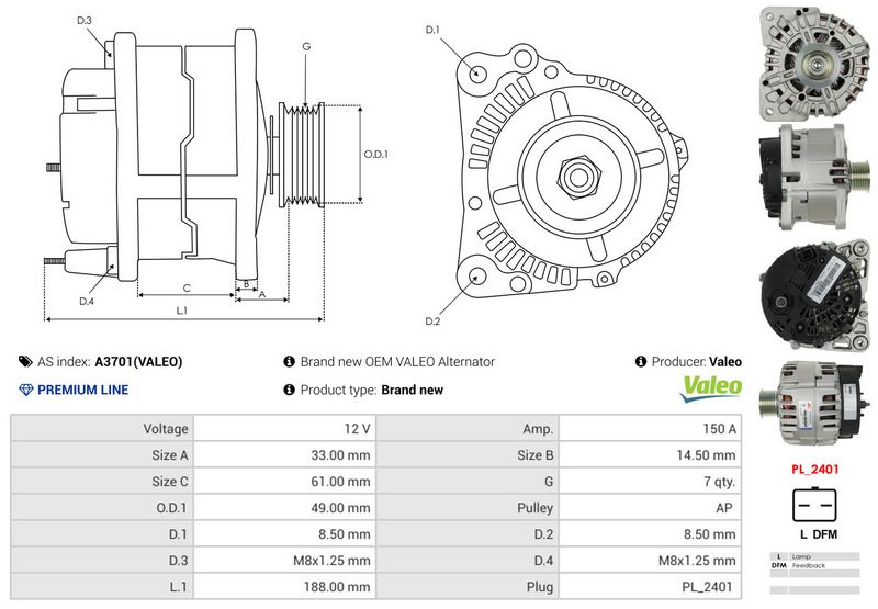 AS-PL A3701(VALEO) Alternator