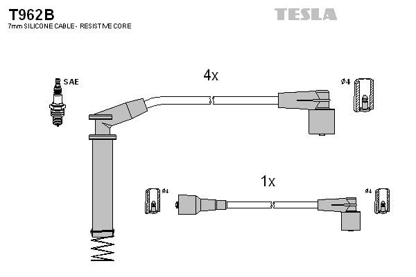 Комплект проводів високої напруги, OPEL ASTRA/CORSA/VECTRA/KADETT 1.4/1.6, к-т, Tesla T962B