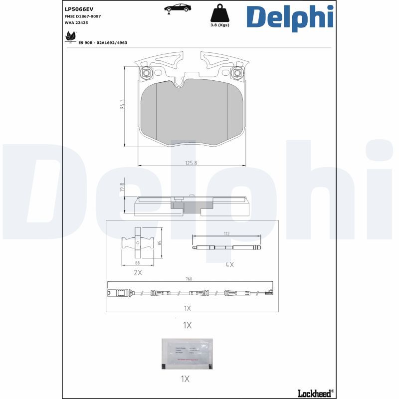 Комплект гальмівних накладок, дискове гальмо, Delphi LP5066EV