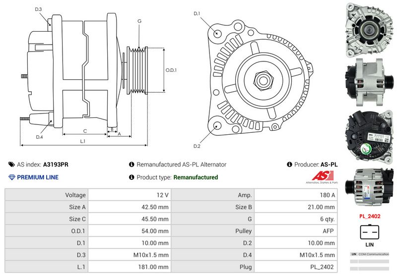 AS-PL A3193PR Alternator