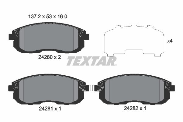 Комплект гальмівних накладок, дискове гальмо, Textar 2428001