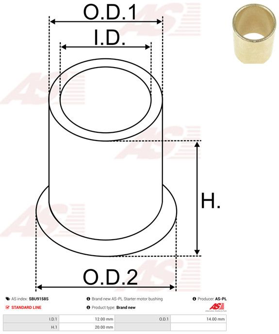 AS-PL SBU9158S Bush, starter shaft