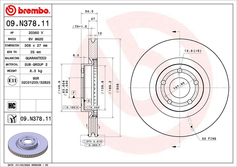 BREMBO Remschijf 09.N378.11