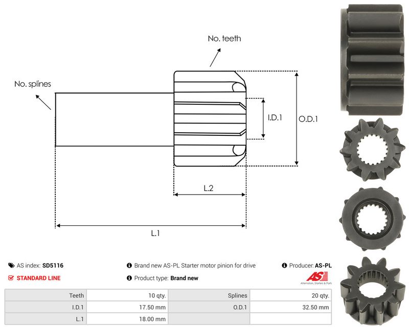 AS-PL SD5116 Freewheel Gear, starter