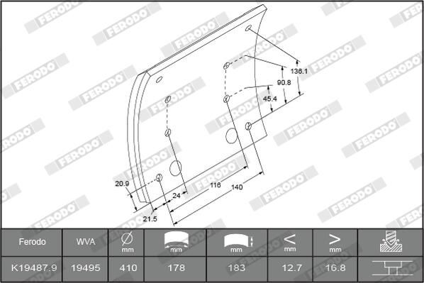 Sada brzdového obloženi, bubnová brzda K19487.9-F3672
