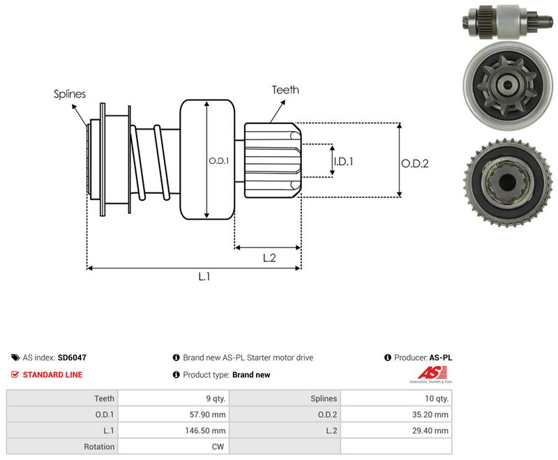 AS-PL SD6047 Freewheel Gear, starter