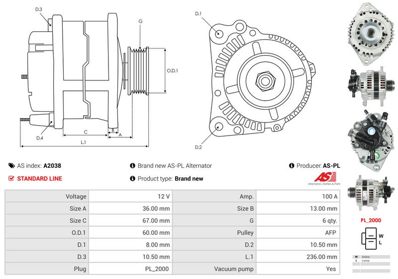 AS-PL A2038 Alternator