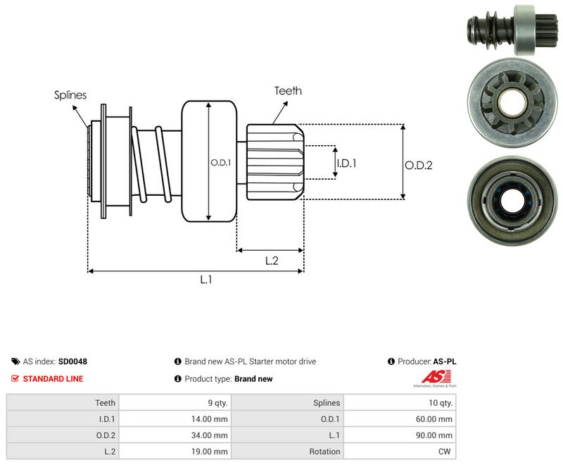 AS-PL SD0048 Freewheel Gear, starter