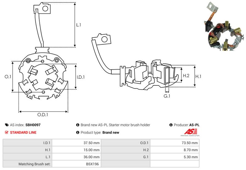 AS-PL SBH0097 Holder, carbon brushes