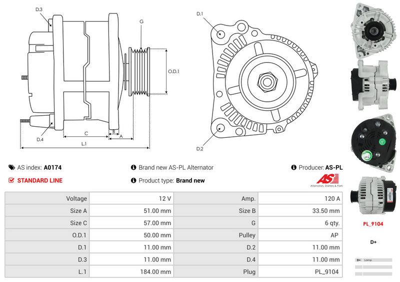 AS-PL A0174 Alternator