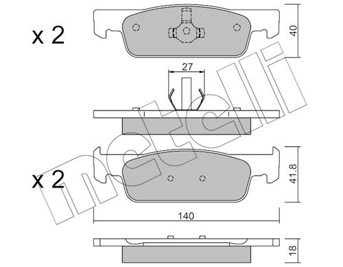 Комплект гальмівних накладок, дискове гальмо, Metelli 22-0975-3