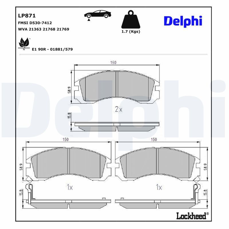 Piduriklotsi komplekt, ketaspidur, DELPHI LP871