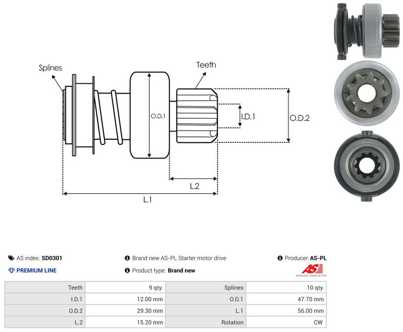 AS-PL SD0301 Freewheel Gear, starter