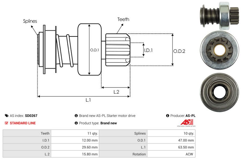 AS-PL SD0267 Freewheel Gear, starter