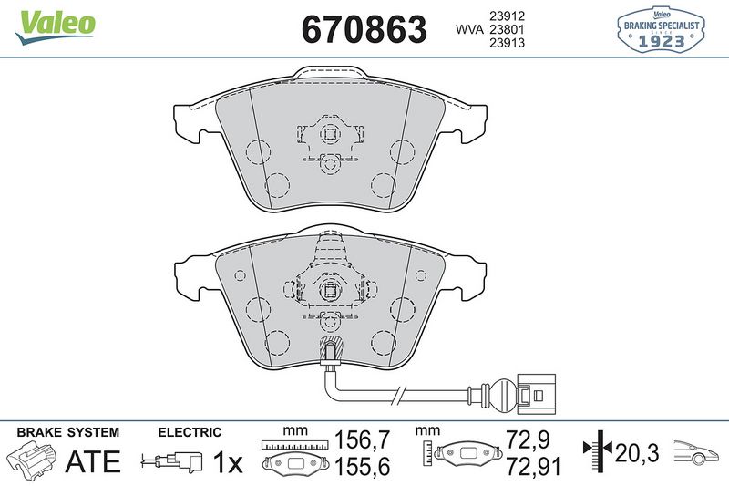 Plaquettes+de+frein+à+disque VALEO 670863