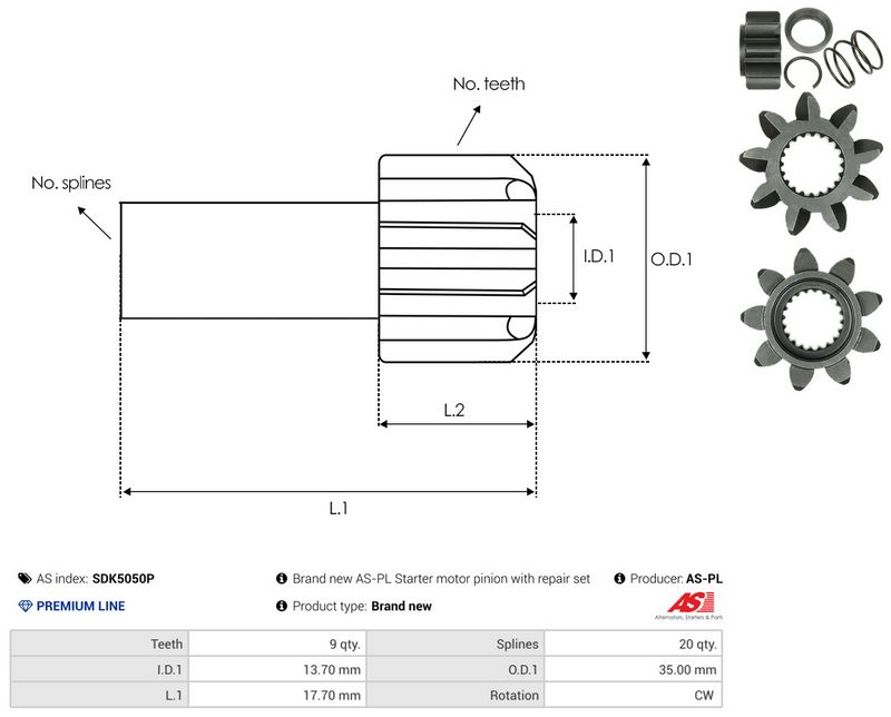 AS-PL SDK5050P Freewheel Gear, starter