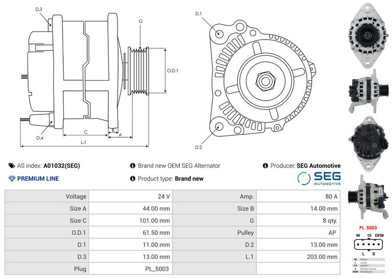 AS-PL A01032(SEG) Alternator