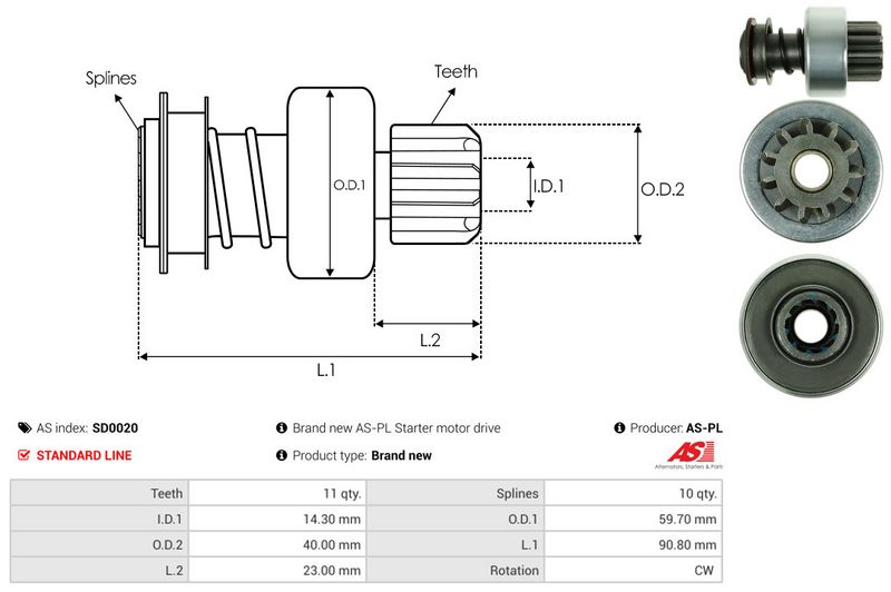 AS-PL SD0020 Freewheel Gear, starter