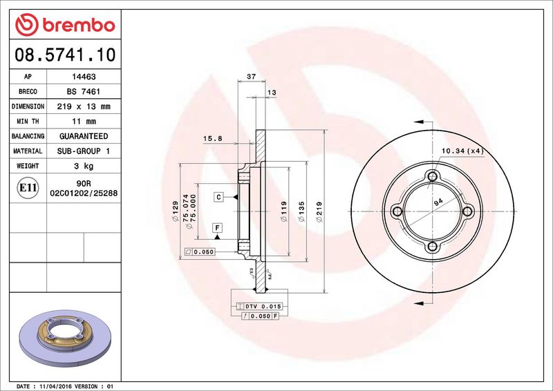 BREMBO 08.5741.10 Brake Disc