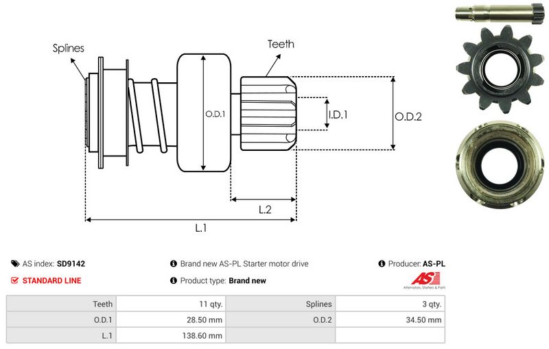 AS-PL SD9142 Freewheel Gear, starter