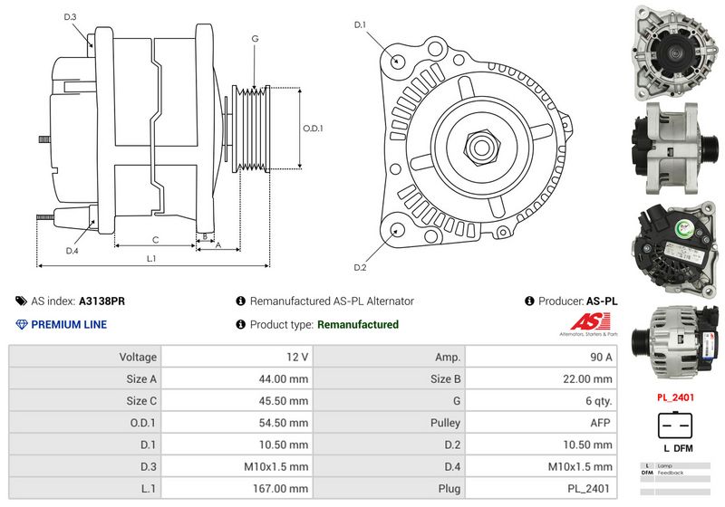 AS-PL A3138PR Alternator