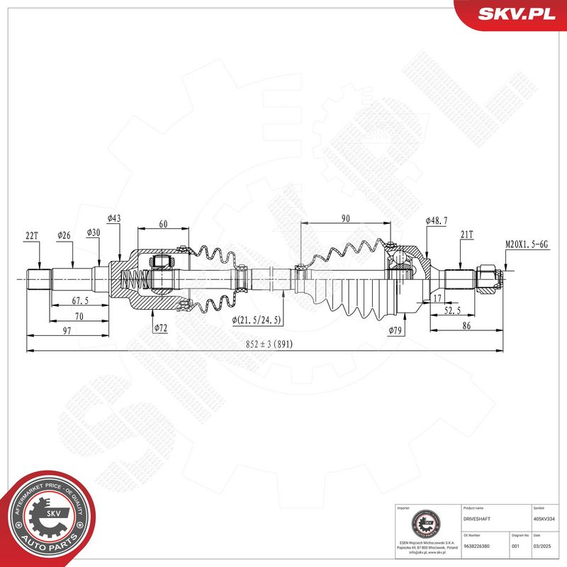 ESEN SKV 40SKV334 Drive Shaft