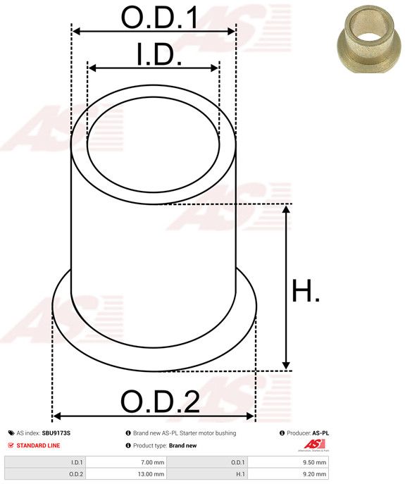 AS-PL SBU9173S Bush, starter shaft