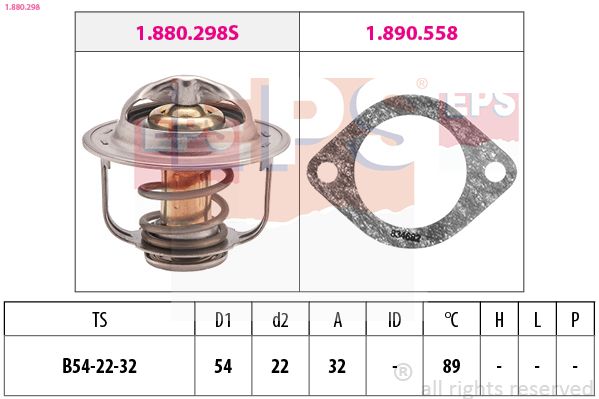 Термостат, охолоджувальна рідина, 89°C, Opel Astra G/Combo 1.7D/Dti 01-, Eps 1880298