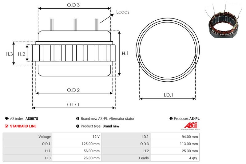 AS-PL AS0078 Stator, alternator