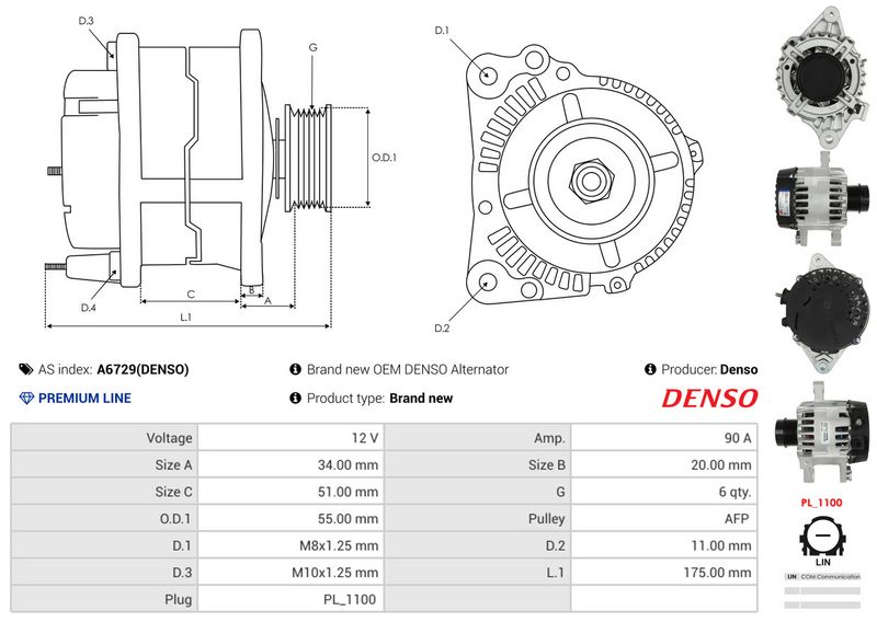 AS-PL A6729(DENSO) Alternator