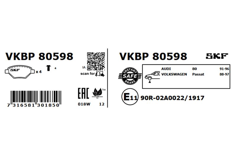 SKF VKBP 80598 Brake Pad Set, disc brake