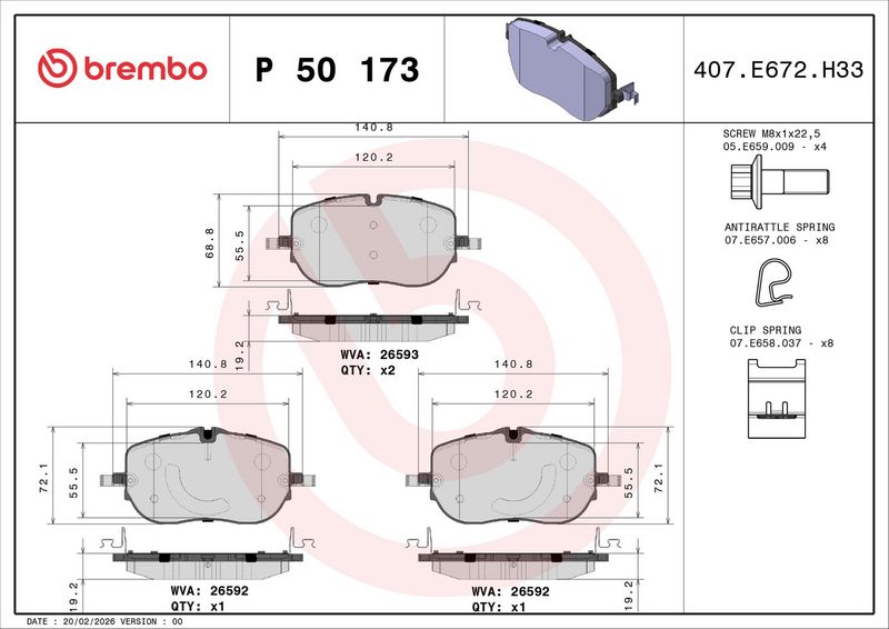 Piduriklotsi komplekt, ketaspidur, BREMBO P 50 173