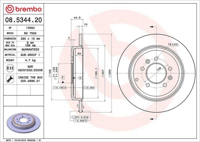 BREMBO 08.5344.20 Brake Disc