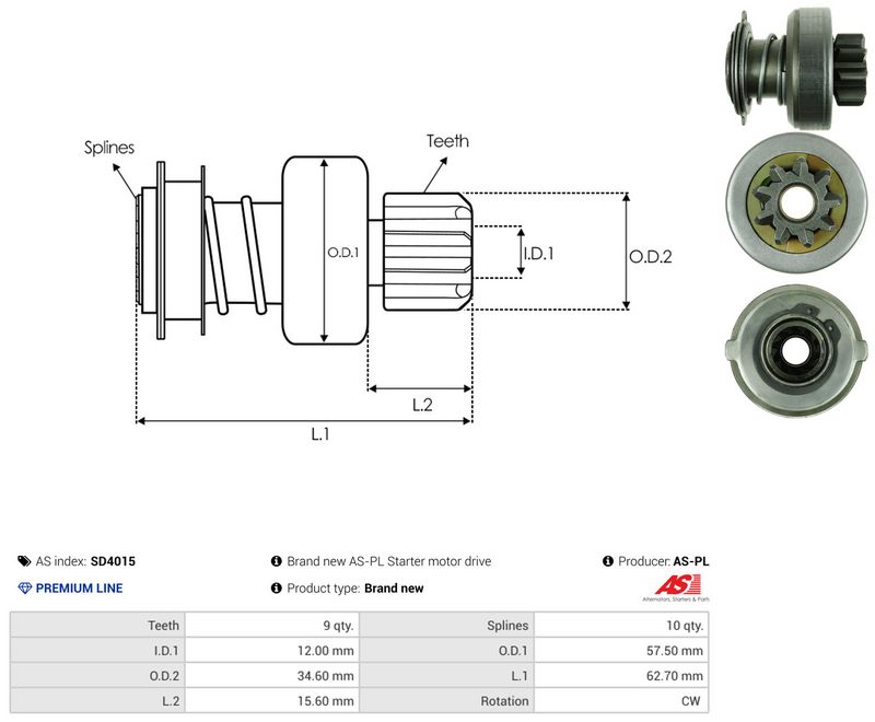 AS-PL SD4015 Freewheel Gear, starter