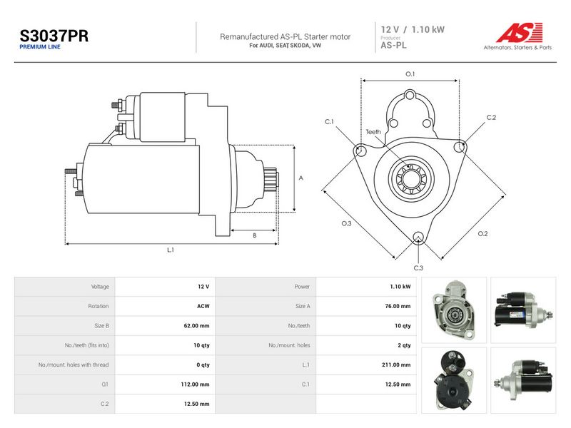 Starter, AS-PL S3037PR